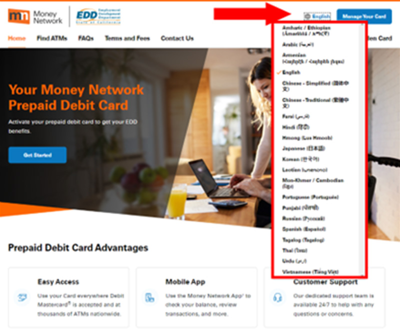 Screen shot of Money Network's homepage