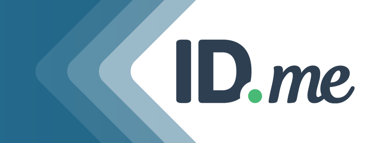 ID.me logo with a blue pattern overlayed