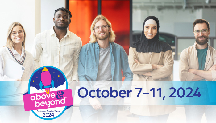 A photo of five people with the Above and Beyond logo and the dates October 7-11, 2024