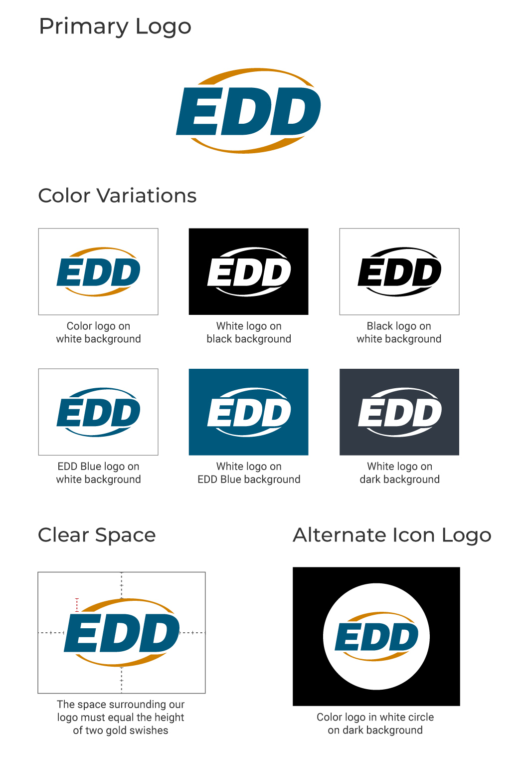 Various displays of the EDD logo that include color variations.