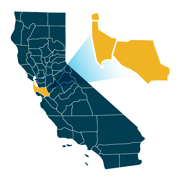 Image of the California Bay-Peninsula Region on a map of California.