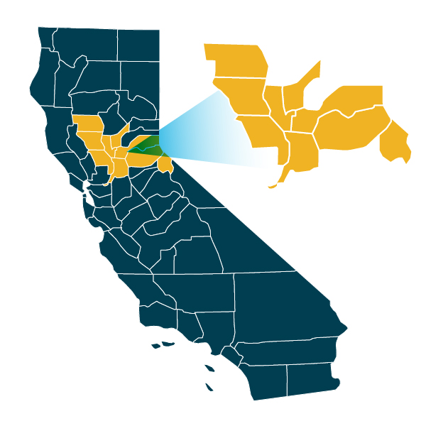 Image of the California Capital Region on a map of California.