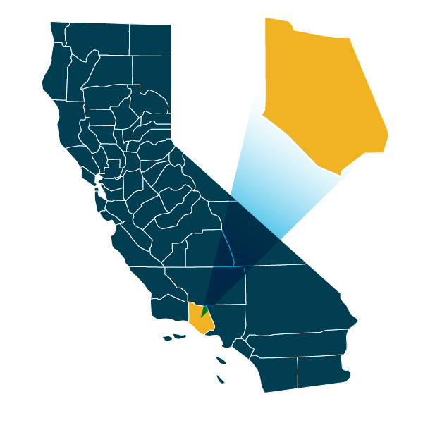 An image of the California Ventura region on a map of California