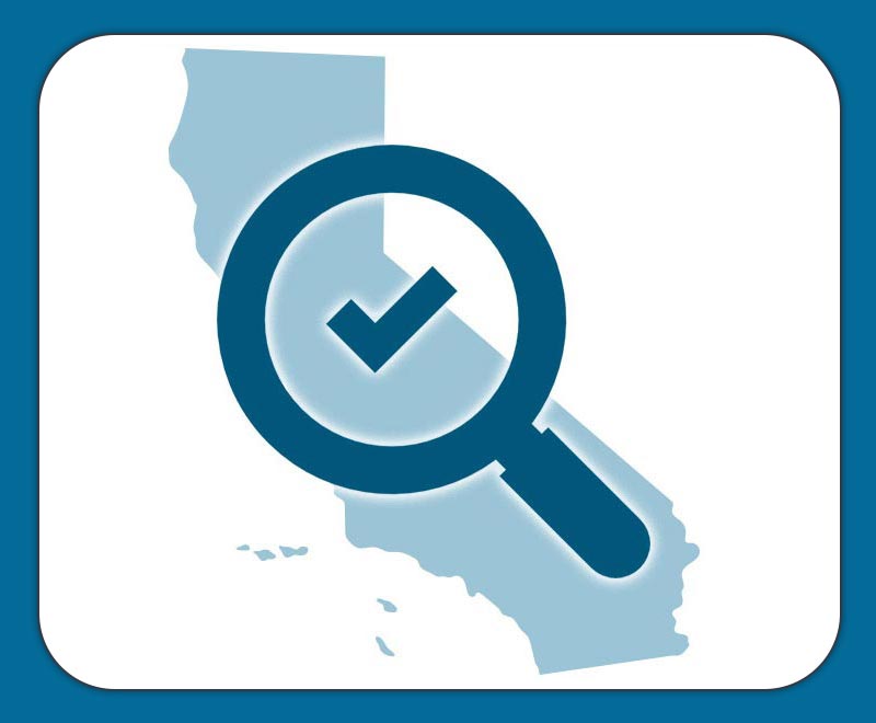 Image of a cutout of California with a Magnifying glass displayed over the cutout.