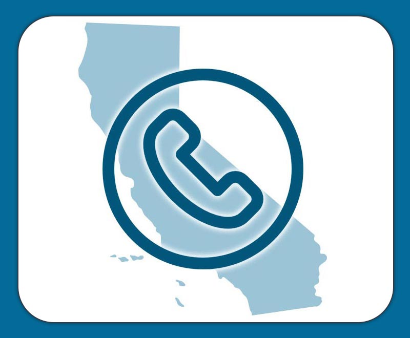 A cutout image of California with a telephone icon placed over it.