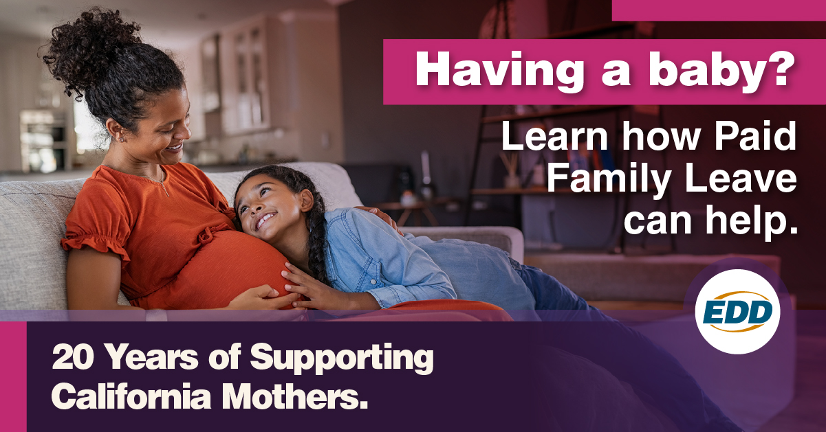 Pregnant mother sitting down on couch, hugging her young daughter.