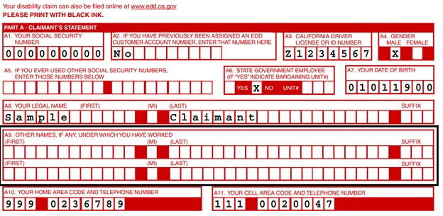 Sample of Question A9 of form DE2501